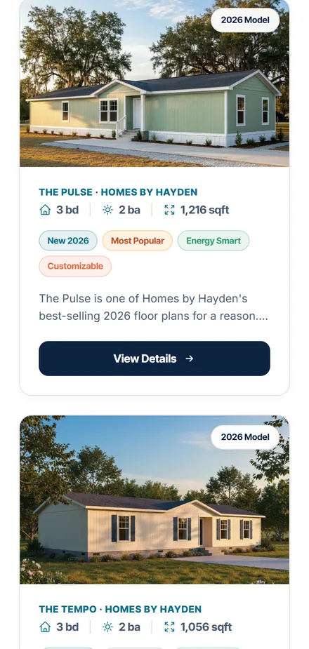 A home from the homesbyhayden.com inventory with its View Details button marked