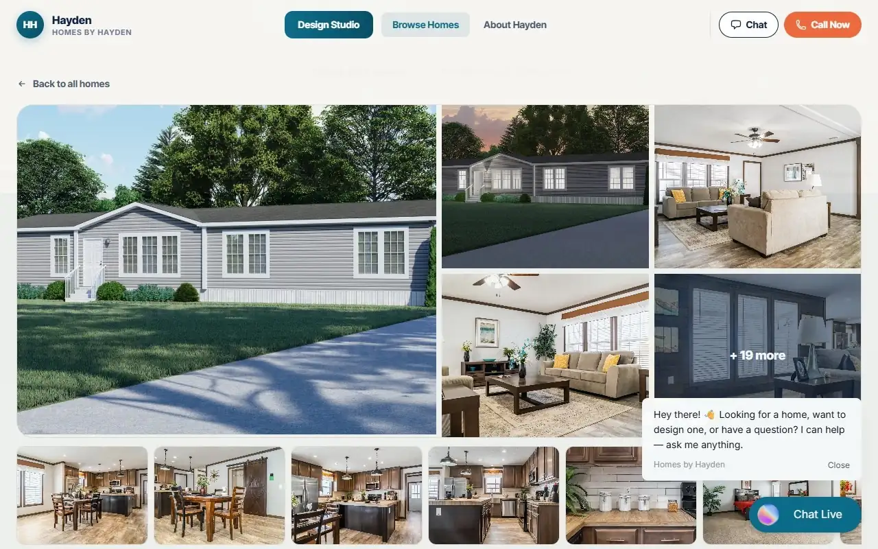 The homesbyhayden.com section inviting buyers to talk to Hayden's AI assistant with a click-to-call button