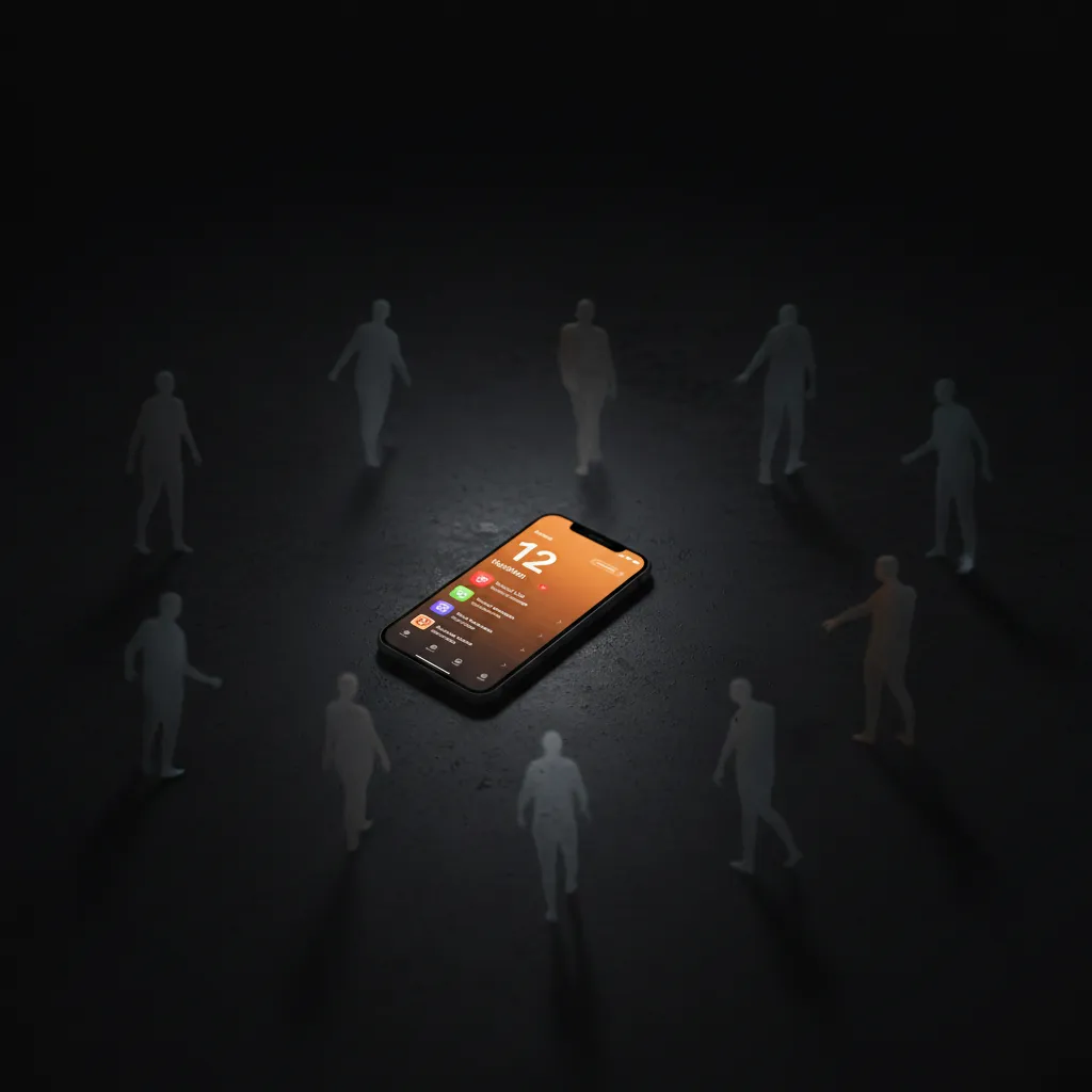 Phone with missed notifications on dark surface