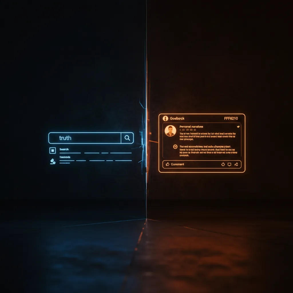 Split screen Google blue vs Facebook orange comparison