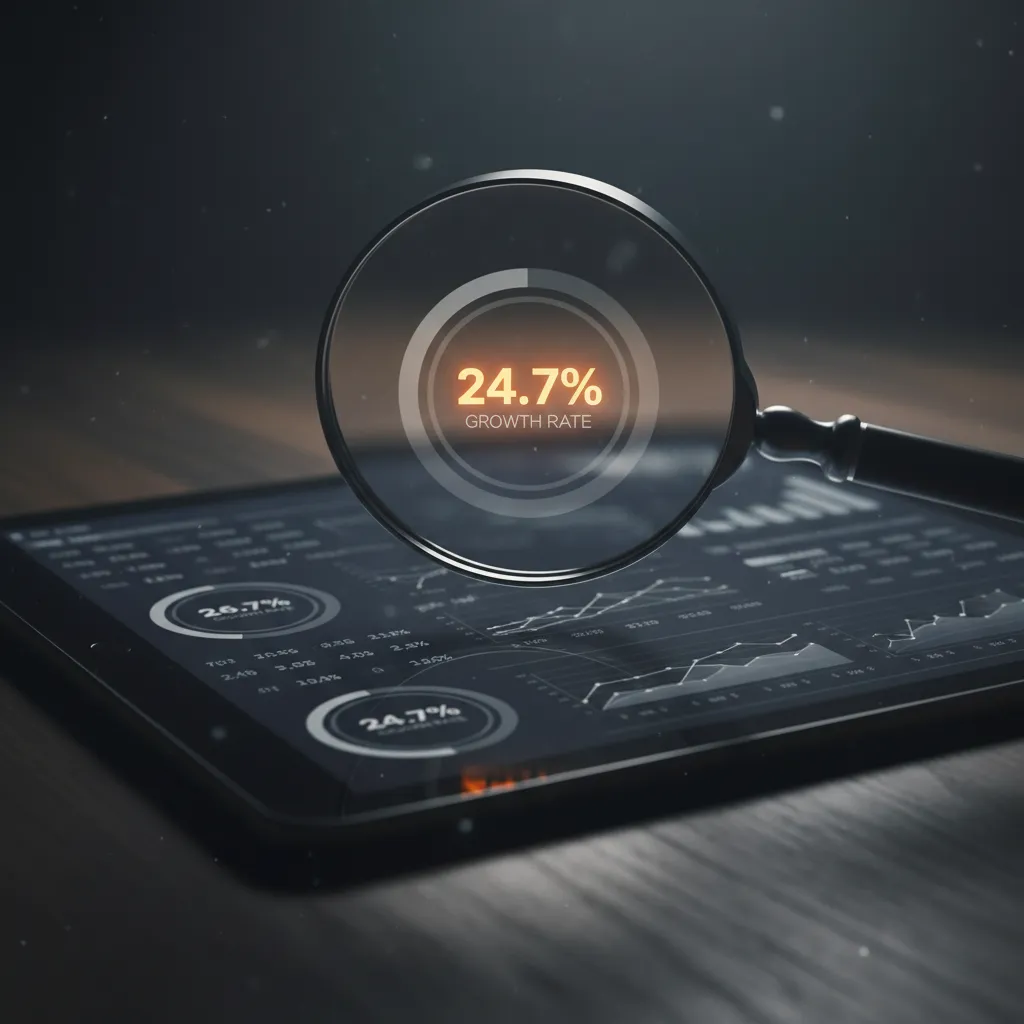 Magnifying glass over financial dashboard highlighting one metric