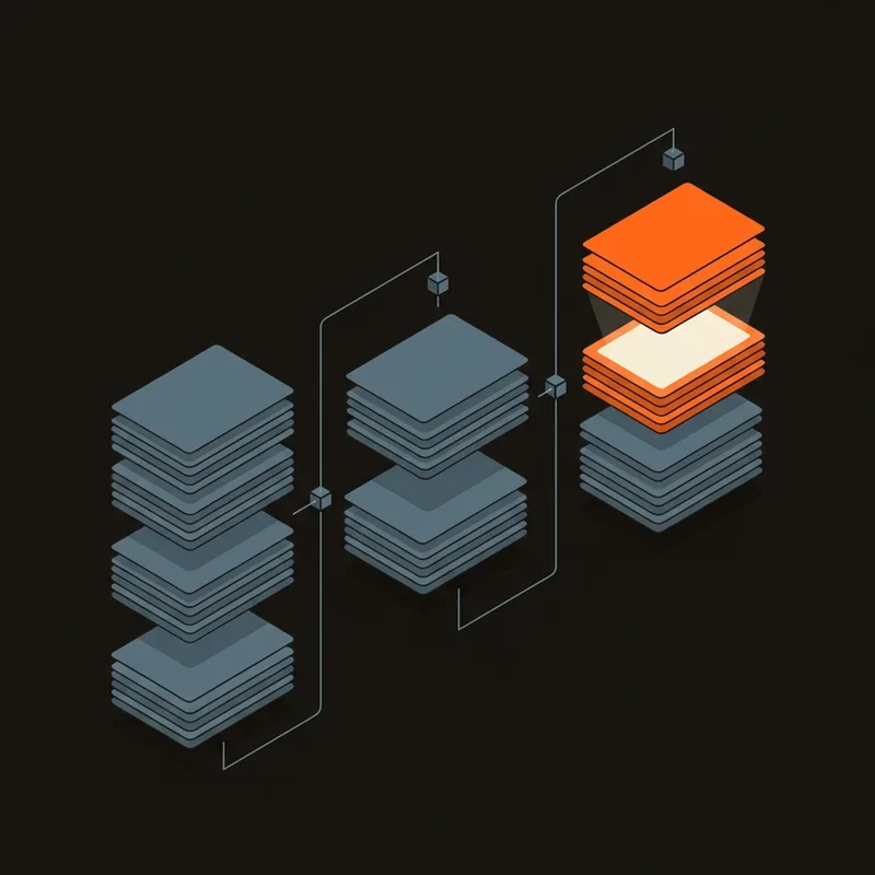 A pipeline board with cards moving through three columns