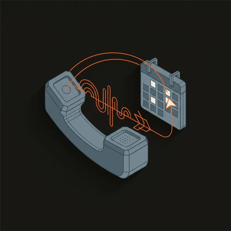 A phone handset whose waveform becomes a booked calendar block