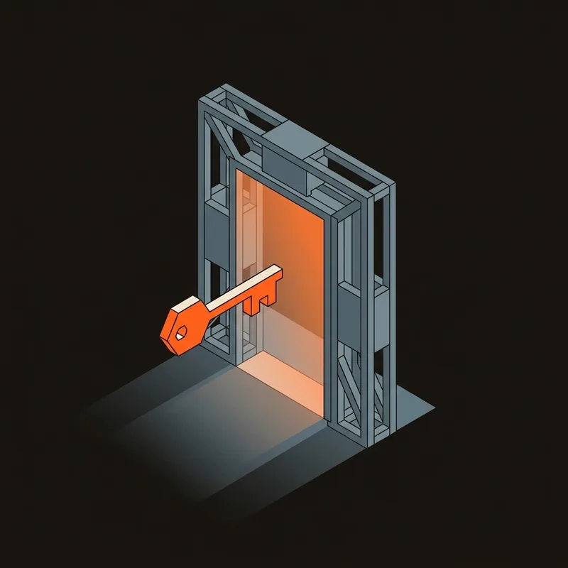 A doorway with a key and light coming through it