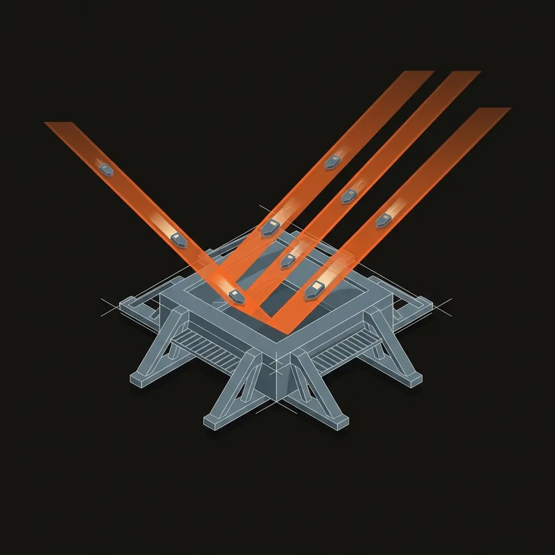 A launch pad projecting signal beams with leads arriving back